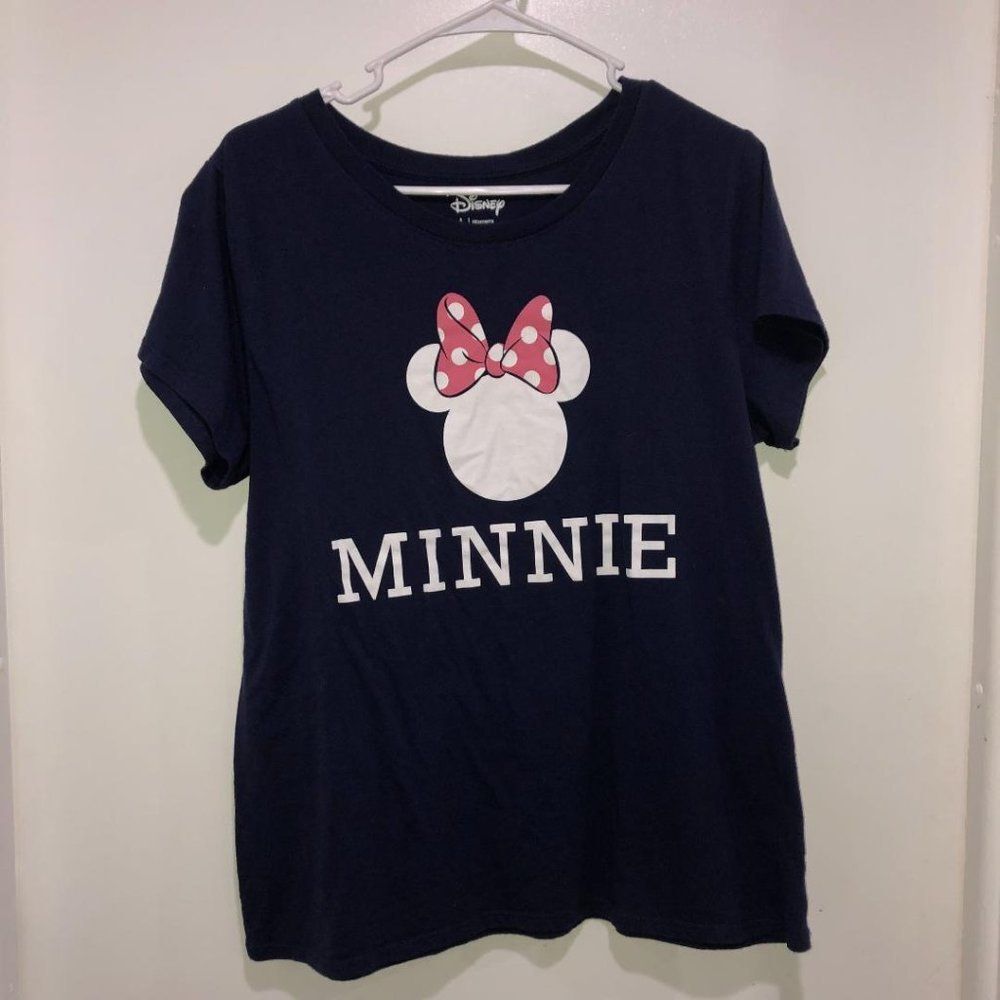Disney Tee Shirt‎ Minnie Mouse Navy Pink White Size L